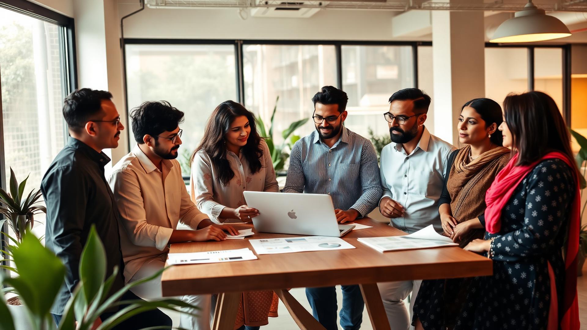 Indian entrepreneurs collaborating in a modern office